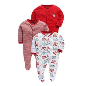 Pooja Baby Rompers Sleepsuit Kid's Cotton All Over Print Night Suits Pack of 3 (12-18 Months, RED)