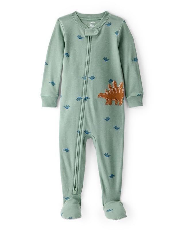 Carter's Baby Boy Dinosaur Print 100% Cotton Long-Sleeve 2-Way Zip 1-Piece Pajamas | 100% Soft One-Piece Sleepsuit