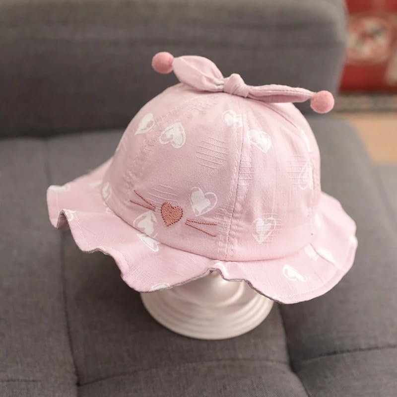 THE DDS STORE Spring Cute Baby Sun Hat Heart Print Baby Boy Girl Bucket Hat Summer Outdoor Kids Children Panama Caps Toddler Beach Caps Beanie (White)