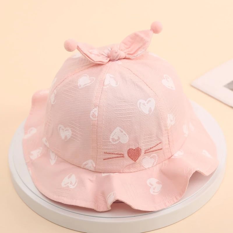 THE DDS STORE Spring Cute Baby Sun Hat Heart Print Baby Boy Girl Bucket Hat Summer Outdoor Kids Children Panama Caps Toddler Beach Caps Beanie (White)