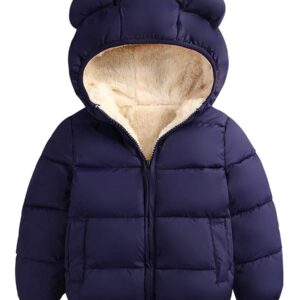 Baby Boys Winter Hoodie Jacket, Packable Lighweight Hooded Puffer Padded Down Alternative Coat Outwear for Infants, Toddlers & Baby, Navy, 18-24 Months =Tag 90