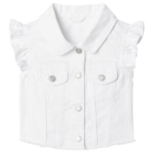 GAP Girls Denim Jacket with Ruffles, White, 2Y