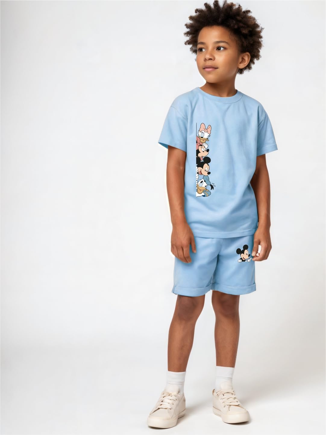 minicult kids Cotton Shorts with matching Tshirt Coord clothing set with cute Prints (Blue)(12-18 MTS)