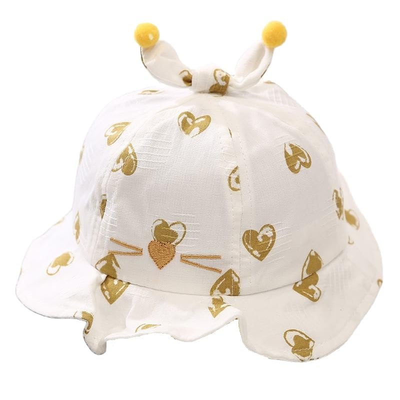 THE DDS STORE Spring Cute Baby Sun Hat Heart Print Baby Boy Girl Bucket Hat Summer Outdoor Kids Children Panama Caps Toddler Beach Caps Beanie (White)