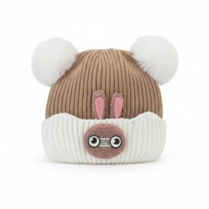 Mee Trend Baby Woolen Winter Cap for Boys & Girls | Soft Knitted Warm Beanie Hat with Cute Ears & Bunny Design | Premium Wool Cap for Infants & Toddlers (Brown-White(6 to 18 Months))
