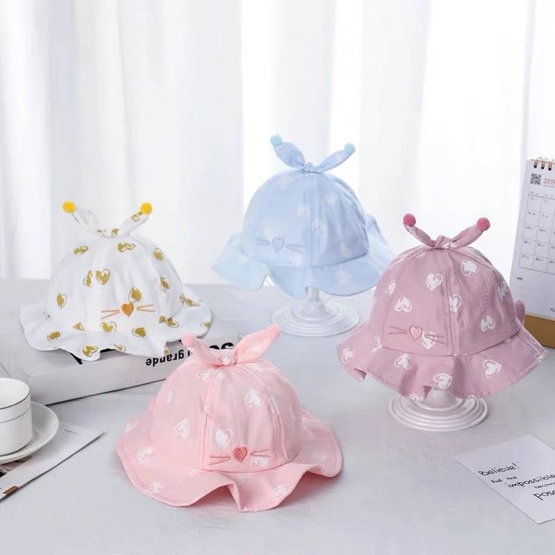 THE DDS STORE Spring Cute Baby Sun Hat Heart Print Baby Boy Girl Bucket Hat Summer Outdoor Kids Children Panama Caps Toddler Beach Caps Beanie (White)