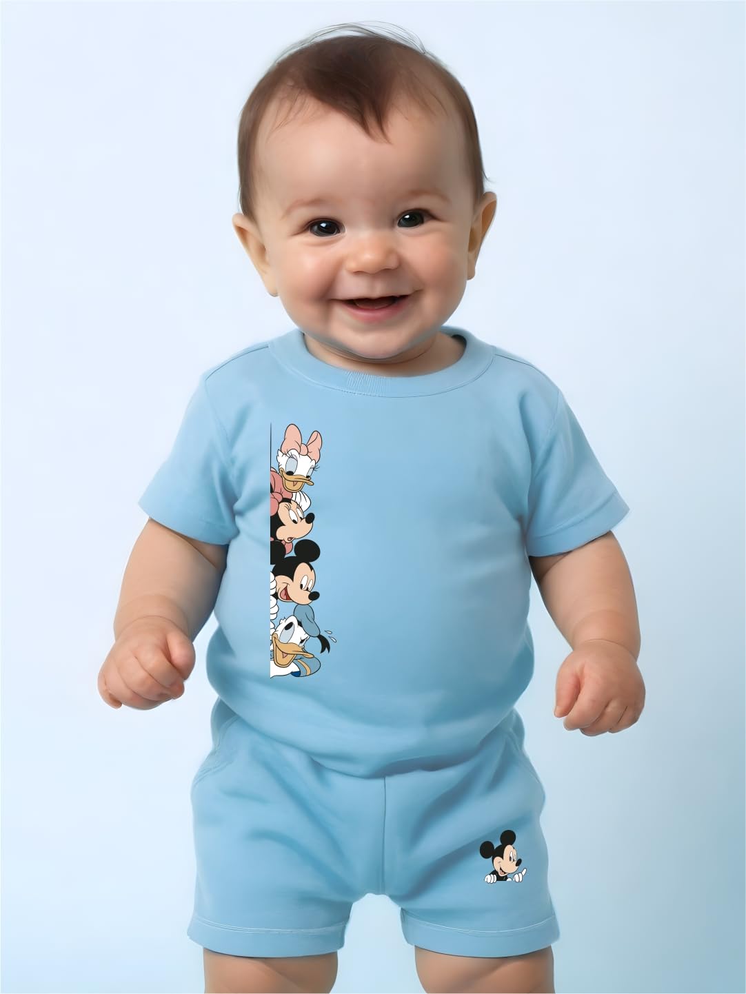 minicult kids Cotton Shorts with matching Tshirt Coord clothing set with cute Prints (Blue)(12-18 MTS)