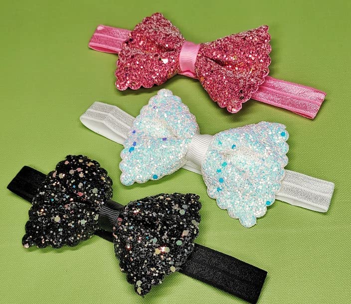 RedChimes 3 Pcs Fancy Stylish Glitter Bow Hair Band For Baby Girls Kids Hair Accessories