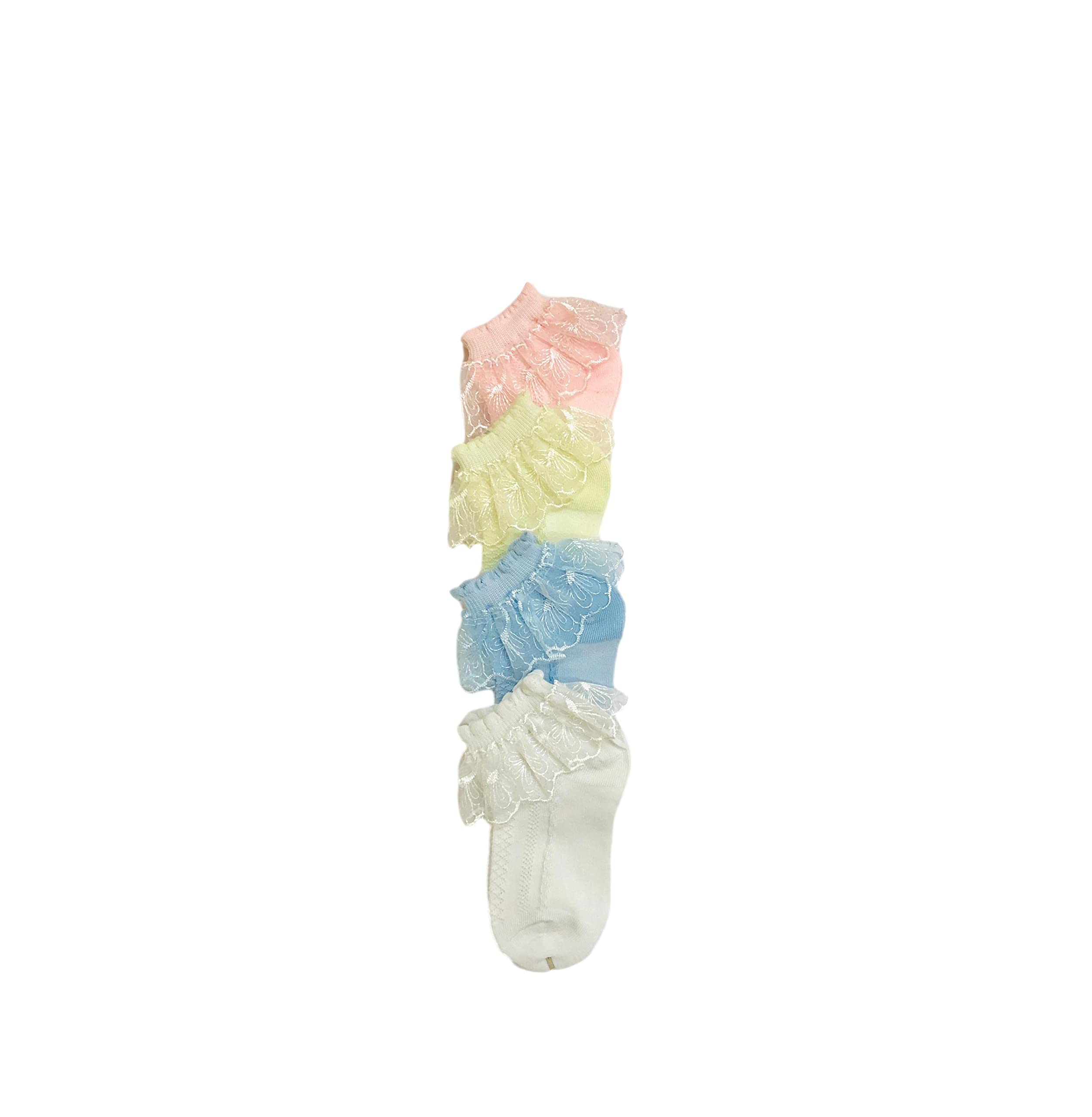 heartbury Baby Girls Cute And Colorful Organic Cotton Frill/Lace Casual Baby Socks For 1-5 Years-4 Pairs,multicolor