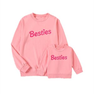 Covvoliy Mommy and Me Letter Print Matching Family Outfits Long Sleeve Crewneck Casual Sweatshirt T-Shirt, Pink, 12-18 Months