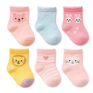 CUTEABLY Baby Organic Anti-Skid Cotton Socks, Pack of 6 Pairs (Assorted Print) (IN, Age, 12 Months, 18 Months, Girl)