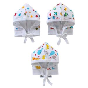 angaakar Printed Soft Cotton Cap for New Born Baby Boys & Girls Tie Knot Caps for Infants Topi | Pack of 3 White