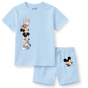 minicult kids Cotton Shorts with matching Tshirt Coord clothing set with cute Prints (Blue)(12-18 MTS)