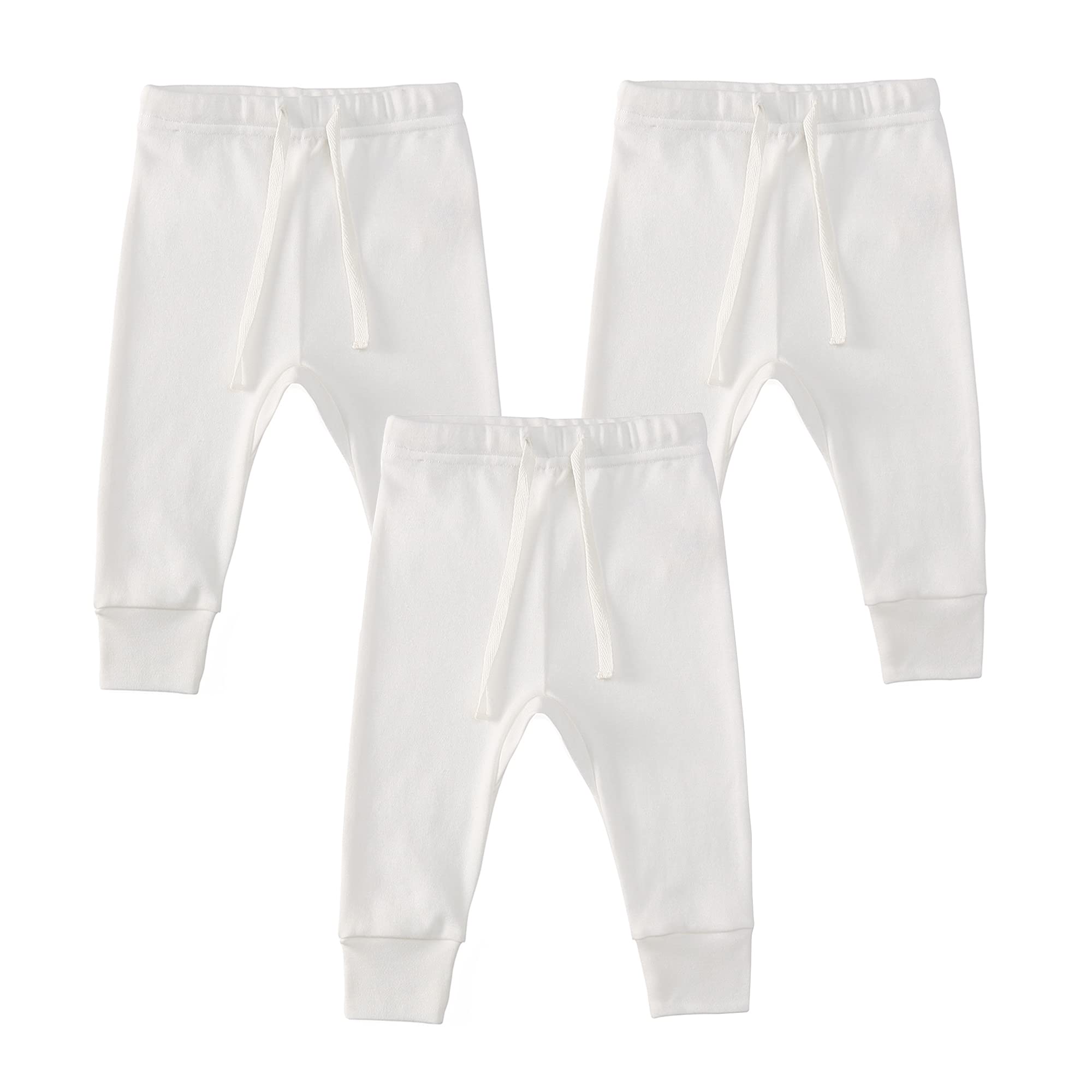 Owlivia Organic Cotton Baby Boy Girl 3-Pack Wiggle Pants Jogging Pants (3pack Off-White, 12-18Months)