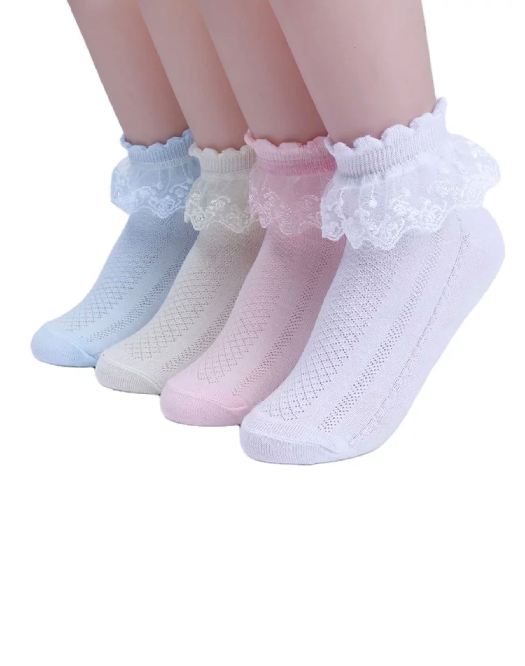 heartbury Baby Girls Cute And Colorful Organic Cotton Frill/Lace Casual Baby Socks For 1-5 Years-4 Pairs,multicolor