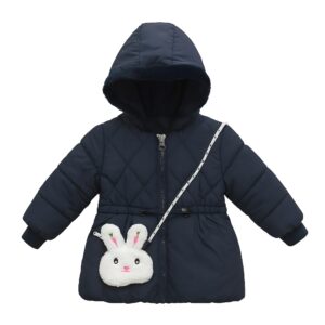 LITTLE GINNIE Winter Quilted Jacket for Baby Girls - Blue | Hooded Puffer Jacket with Fleece Lining | Warm & Stylish Winter Wear | Regular Fit Polyester Jacket for Kids 1-2 Year
