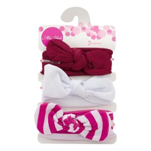 SYGA 3 Pcs Baby Headband Cotton Bow Stretchable Hairband for Newborn Infant Toddlers Kids 0-3 Year(Pink-White-Maroon)