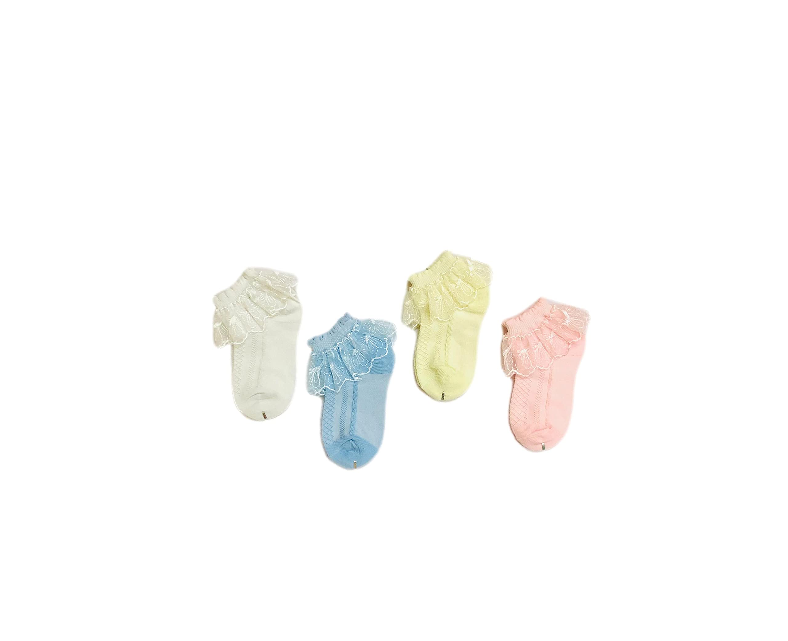 heartbury Baby Girls Cute And Colorful Organic Cotton Frill/Lace Casual Baby Socks For 1-5 Years-4 Pairs,multicolor