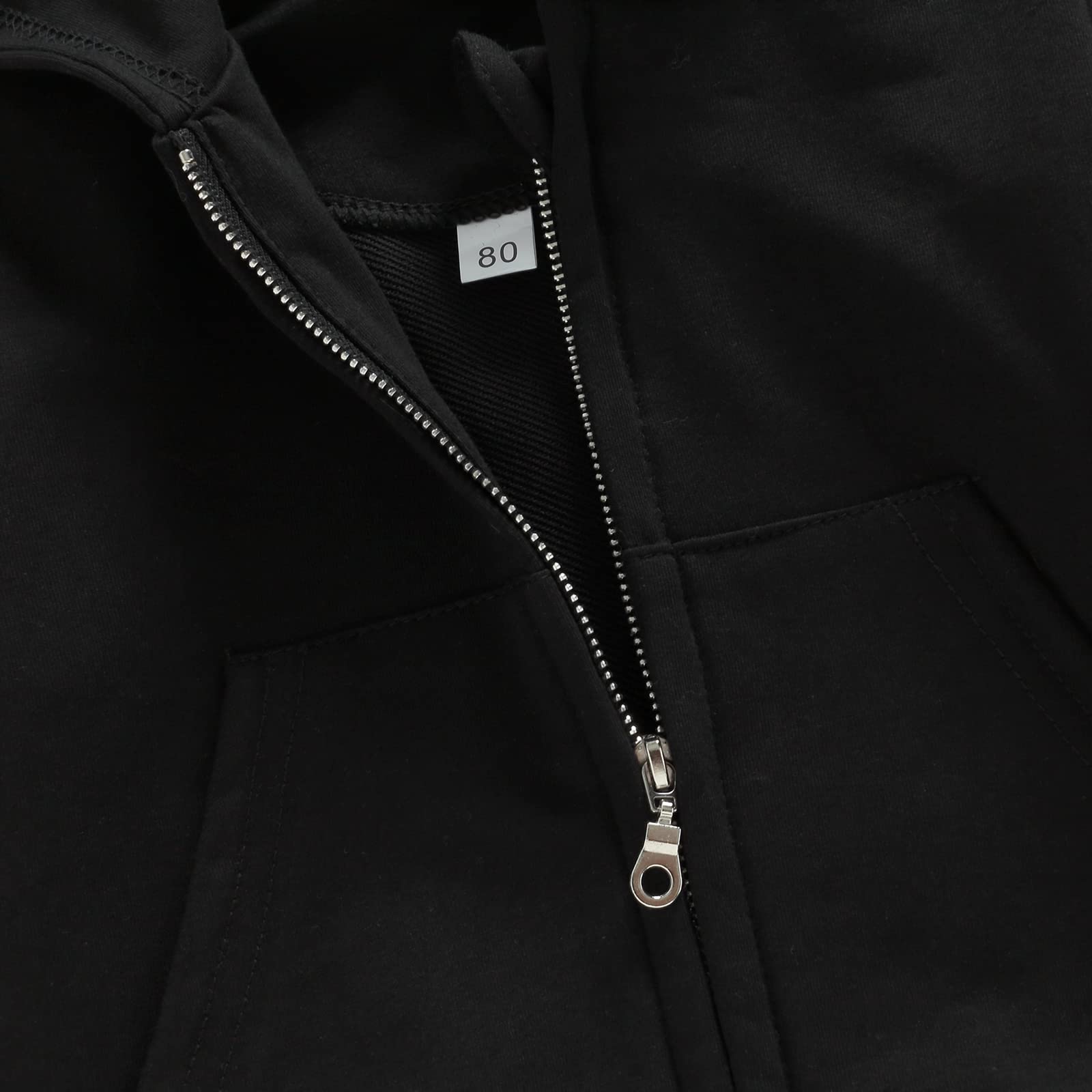 Lukivech Toddler Baby Boy Girl Zip Up Hoodies Solid Color Casual Long Sleeve Hooded Sweatshirts Jacket Outwear Fall Clothes, Black, 12-18 Months