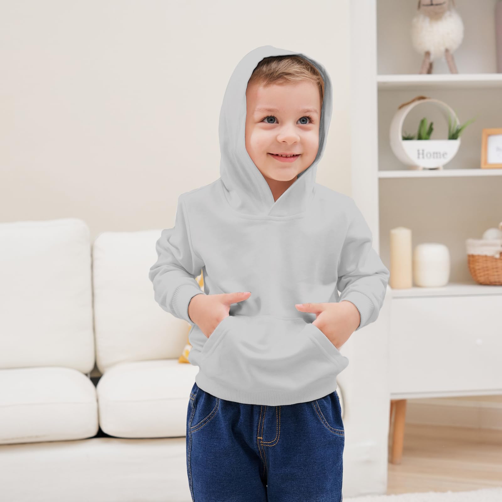 RUIBETYHUA Baby Kids Boy Girl Solid Casual Pocket Hoodie Sweatershirt Long Sleeve Pullover Tops 1-6T, Grey, 18-24 Months