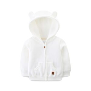 Bibimom Baby Hoodie Sherpa Lined Zip up Light Fleece Jacket Solid Bear Coat Fall Winter 3-24 M, White, 12-18 Months