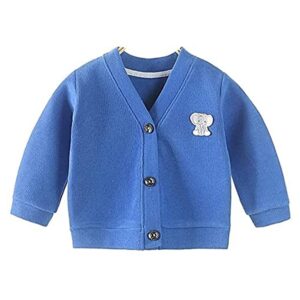 MOMISY Baby Boy & Girls Cotton Blend Sweater Jacket Front Open V Neck Cardigan- (Blue, 1-2 Years)