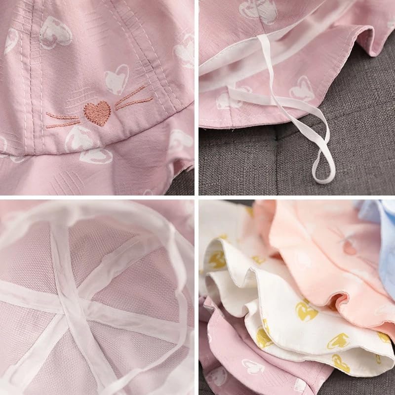 THE DDS STORE Spring Cute Baby Sun Hat Heart Print Baby Boy Girl Bucket Hat Summer Outdoor Kids Children Panama Caps Toddler Beach Caps Beanie (White)