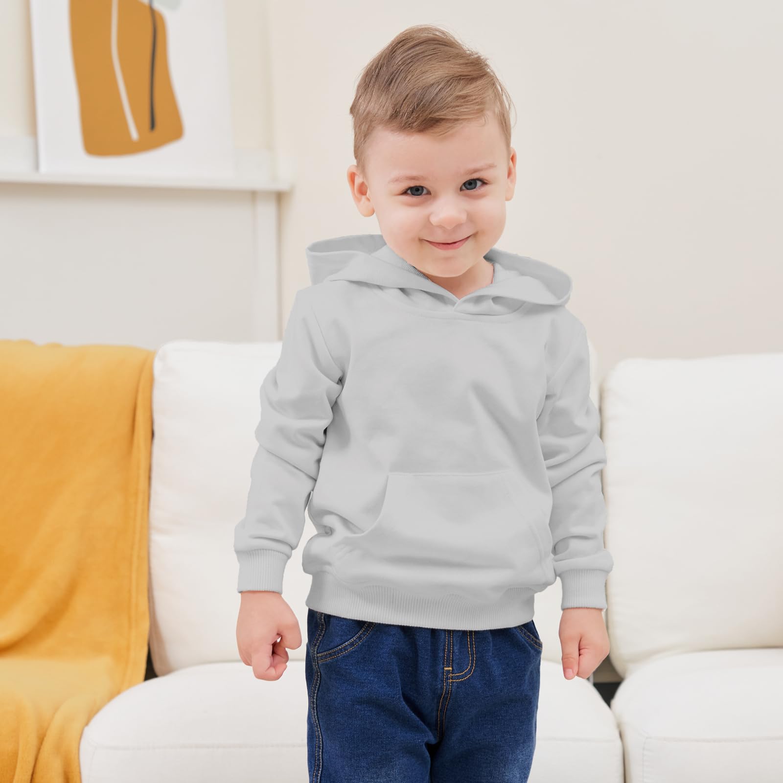 RUIBETYHUA Baby Kids Boy Girl Solid Casual Pocket Hoodie Sweatershirt Long Sleeve Pullover Tops 1-6T, Grey, 18-24 Months