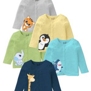 minicult Cotton Regular Fit T-Shirt With Front Open Snap Button Unisex Jhabla For Baby (12-18 Months,Pack Of 5) Multicolour