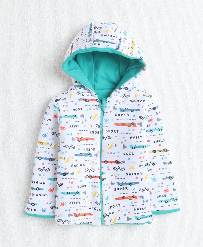 BUMZEE Green & White Baby Boys Full Sleeves Cotton Reversible Padded Jacket Age - 12-18 Months (Peb9958D-grn.wht)