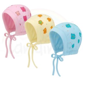 CUTE LANDINGS 0-3/3-6/6-9/9-12/12-18 & 18-24 Months New Born Baby Girls & Boys Finest Hosiery Cotton Double Layer Knot Caps Set/Infant/Hat/Toppi/Kan Topi/Clothes (Pack of 3) Multicolour