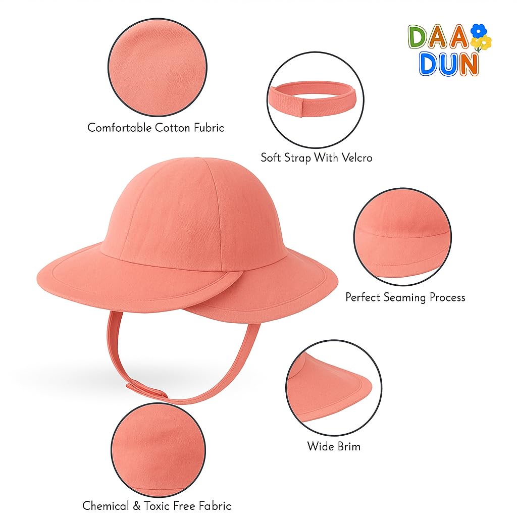 DAADUN Baby Unisex Cotton Bucket hat (12-24 Months, Pink)