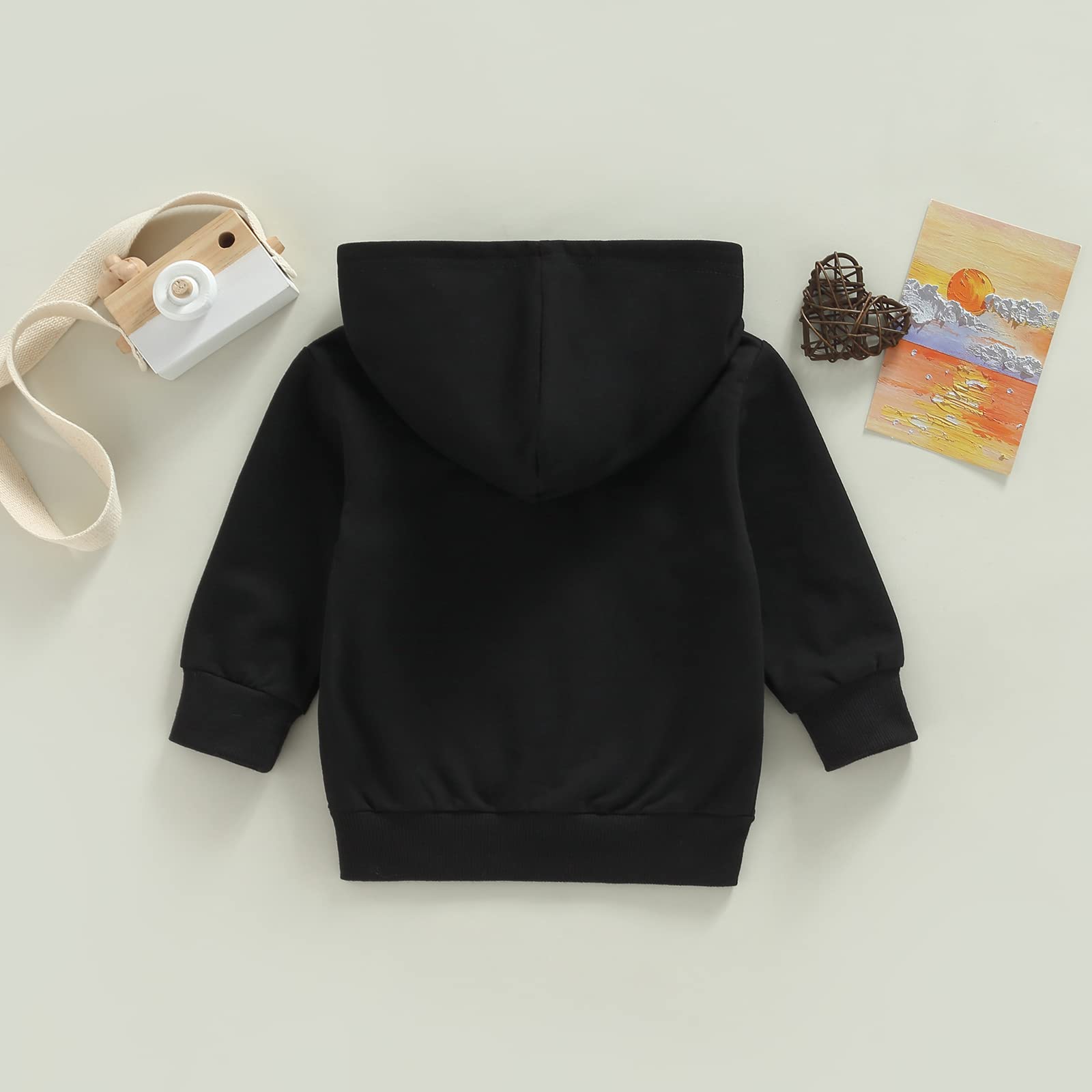 Gueuusu Toddler Baby Zip Up Hoodies Boy Girl Long Sleeve Hooded Sweatshirt Jacket Top with Pocket Kid Casual Outwear Clothes, Black, 12-18 Months