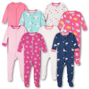 TuddyBuddy 100% Cotton Relaxed-Fit Multi Color Sleepsuit/Onesie/Romper with Zipper Closure (Baby Girl - Pack of 4 - Assorted, 3 Months-6 Months)