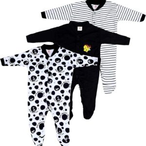 Baby Cry Baby Cotton Solid Rompers/Jumpsuit Sleepsuit Full Sleeve Romper For Boys And Girls Set Of 3 (Black, 12-18 Months)
