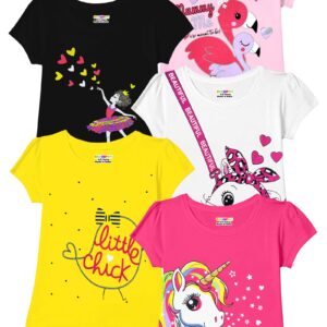 Kuchipoo Girls Regular Fit Half Sleeves Cotton T-Shirts (KUC-TSHRT-489, 12-18 Months, Multi-Colored)