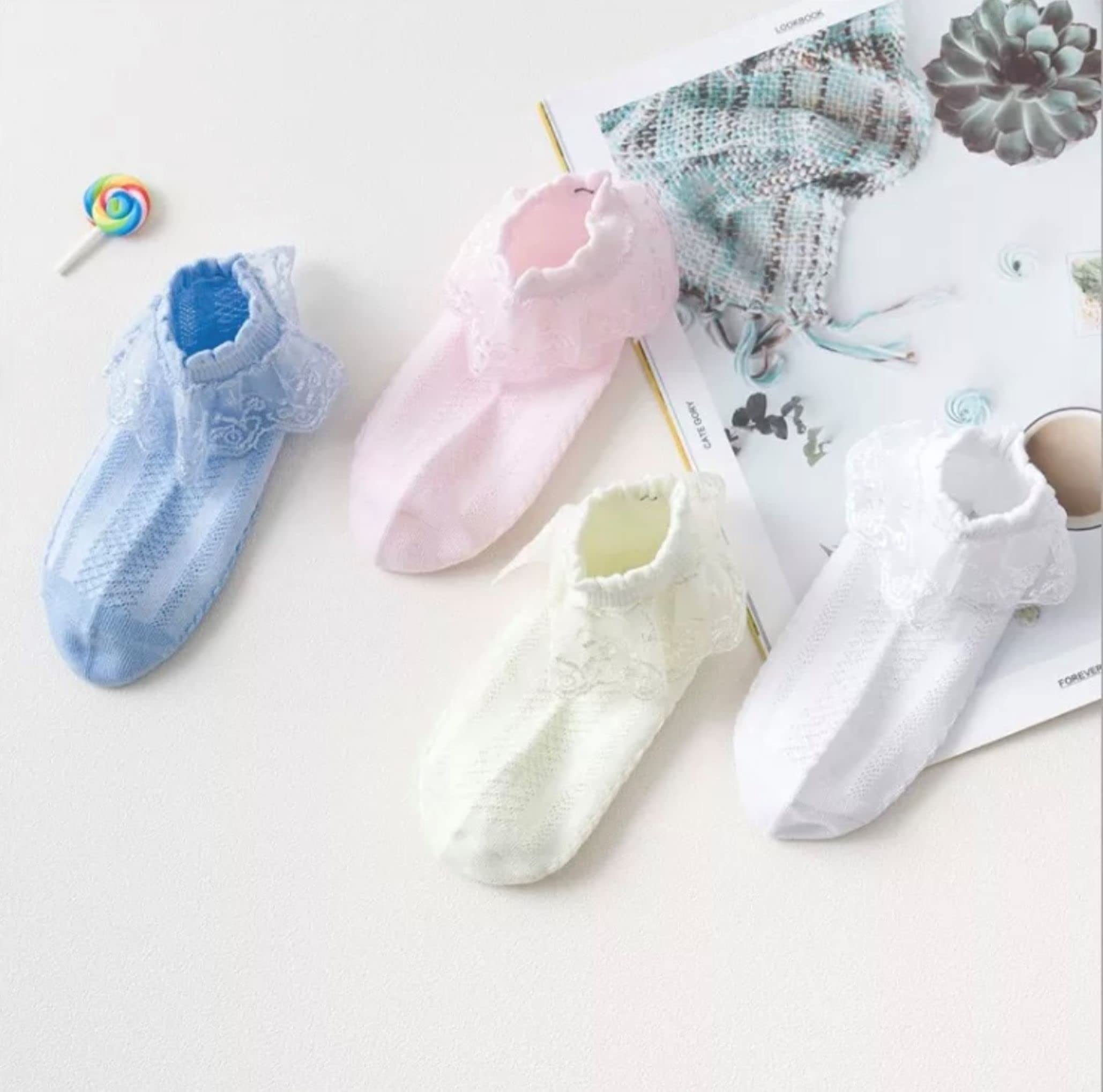 heartbury Baby Girls Cute And Colorful Organic Cotton Frill/Lace Casual Baby Socks For 1-5 Years-4 Pairs,multicolor