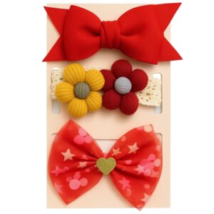 BellaStella 3 Pcs Baby Headbands Super Soft Stretchy & Multicolor Hair Bands Hair Bows Head Wrap Hair Accessories for Baby Girls Newborns Toddlers (RED-1)
