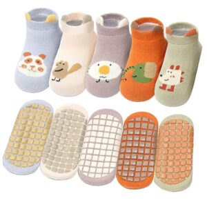 SNOWIE SOFT® 5 Pairs Baby Socks Set, Antislip Socks for New Born Babies 1-3 Years, Non Slip Grip Ankle Socks with Non Skid Soles for Infants Socks for Toddler Girls Boys 12-36 Month Baby Shower Gifts