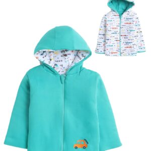 BUMZEE Green & White Baby Boys Full Sleeves Cotton Reversible Padded Jacket Age - 12-18 Months (Peb9958D-grn.wht)