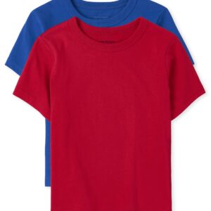 The Children's Place Baby Toddler Boys Short Sleeve Basic Layering T-Shirt, Blue/Red 2-pack, 12-18 Months