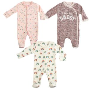 Little Peaches Newborn Baby Cotton Sleepsuits/Rompers/Bodysuits/Jumpsuits, Front Open, Snap Closure, Full Sleeves (12-18 Months, Baby Girl, Pack of Any 3)
