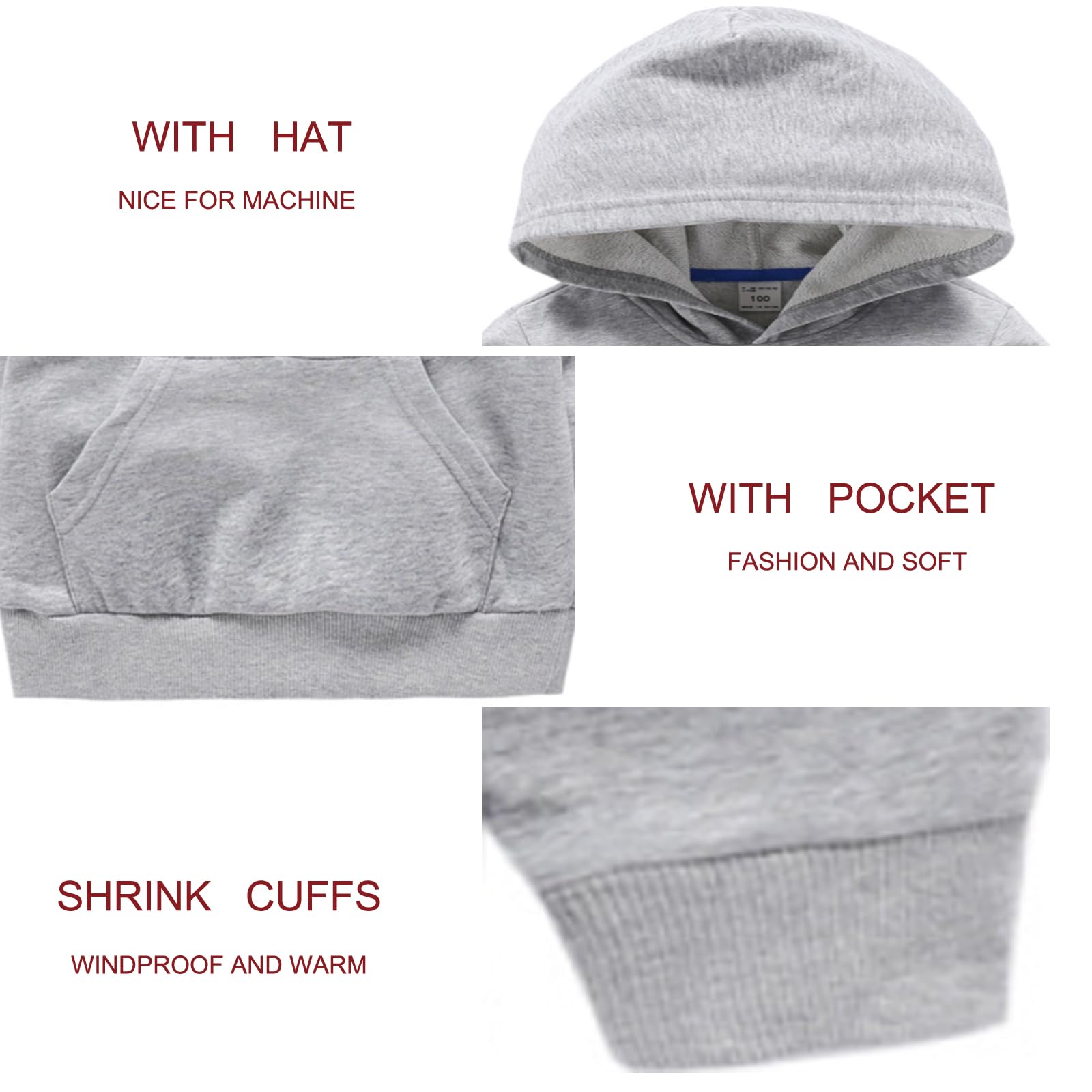 RUIBETYHUA Baby Kids Boy Girl Solid Casual Pocket Hoodie Sweatershirt Long Sleeve Pullover Tops 1-6T, Grey, 18-24 Months