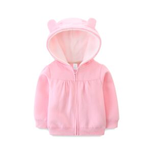 Bibimom Baby Hoodie Sherpa Lined Zip up Light Fleece Jacket Solid Bear Coat Fall Winter 3-24 M, Pink, 12-18 Months