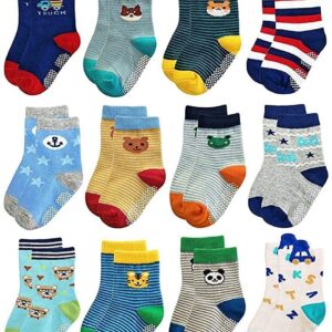 FOOTPRINTS Organic Cotton Anti-Skid Calf Length Socks|Pack Of 6 (Boys, 12-24 Months), Multicolor