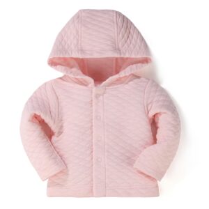 Minicoco 100% Cotton Baby Fall Hoodies Jacket, Comfortable Soft and Warm Baby Spring Jacket,0-24Months Solid-Coloured Coat, Pink, 18-24 Months