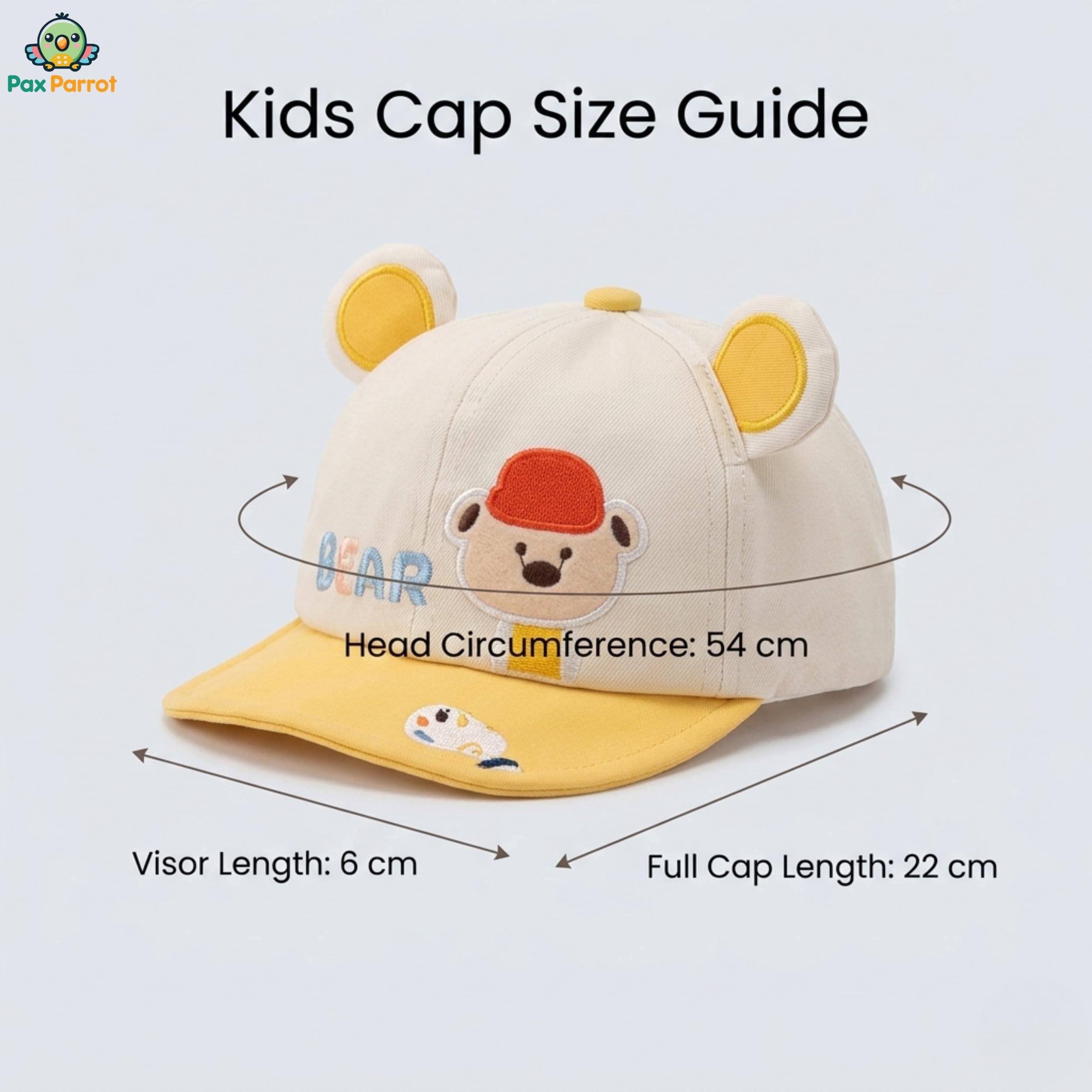 PAX PARROT Premium Design Adjustable Summer Cap for Kids | Lightweight & Breathable Baby Cap for Boys & Girls 2–5 Years | Soft Comfortable Sun Protection Hat (50–54 cm)