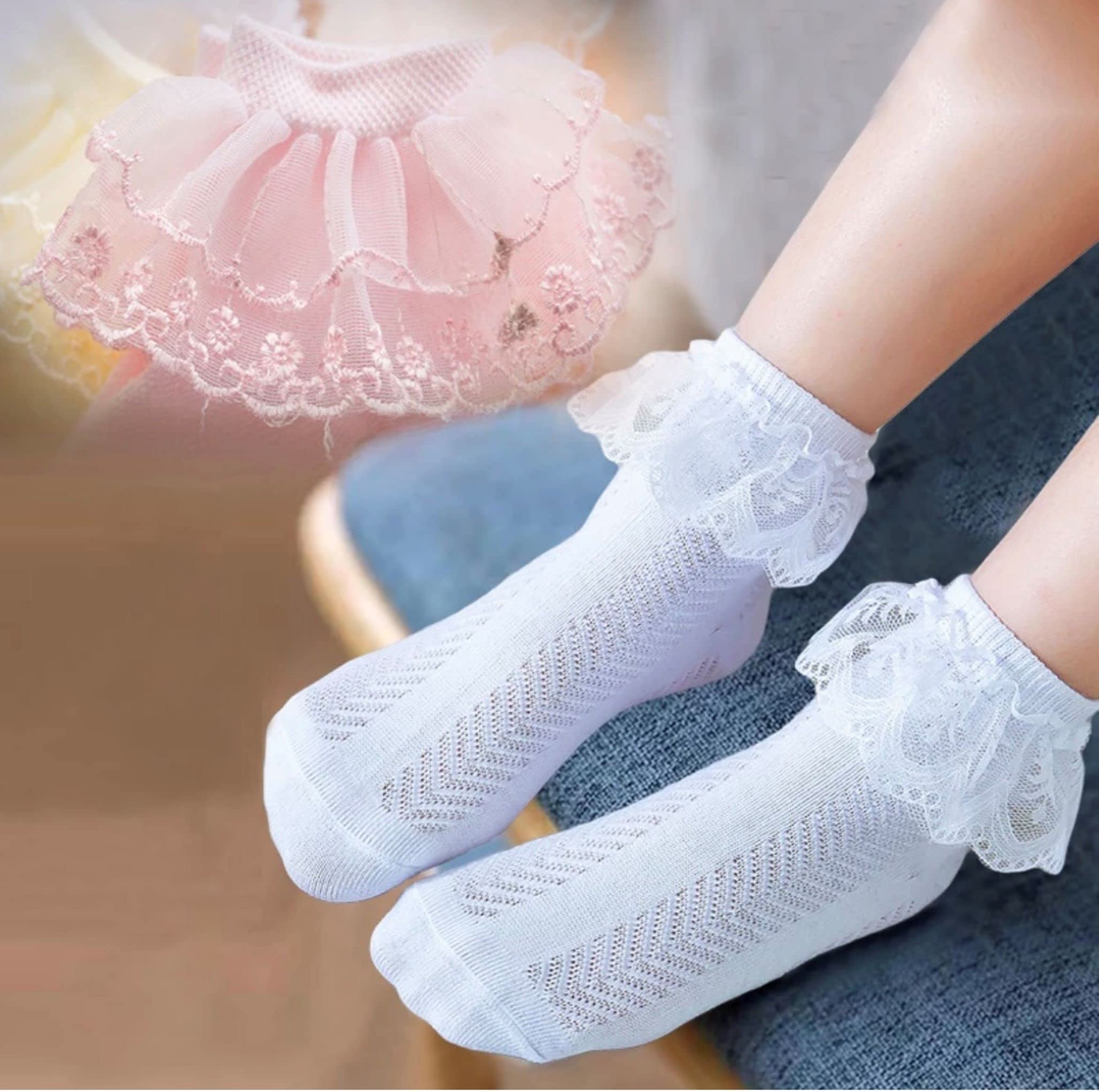 heartbury Baby Girls Cute And Colorful Organic Cotton Frill/Lace Casual Baby Socks For 1-5 Years-4 Pairs,multicolor