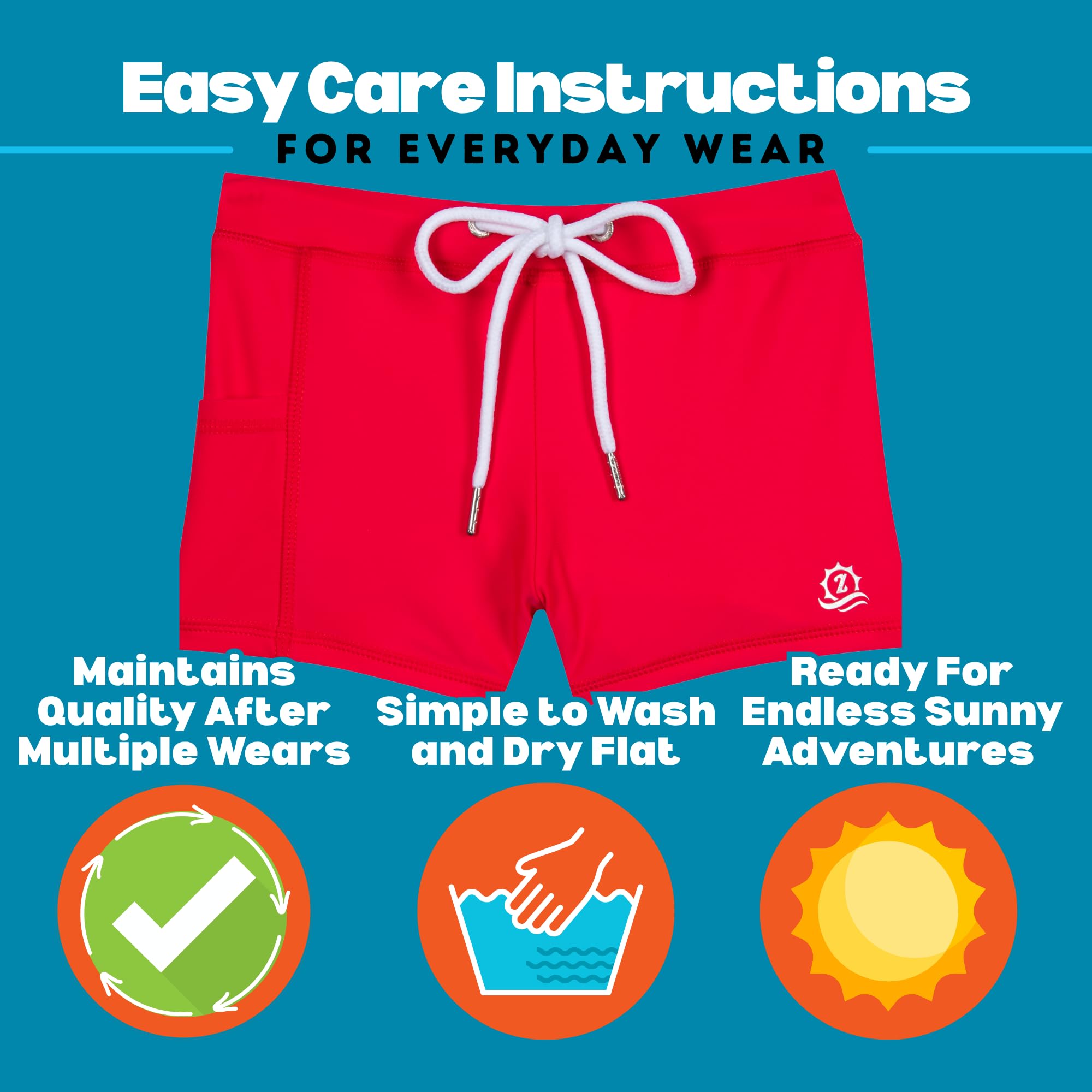 SwimZip Shorties - UPF 50+ Swim Shorts - Baby, Toddler, and Kids - Boys' or Girls, Red, 12-18 Months