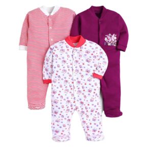 EIO 100% Cotton Baby Rompers Sleepsuits Jumpsuits Night Suits for Newborn Baby Boys & Girls | Soft Infant Bodysuit | Pack of 3 Kids Rompers